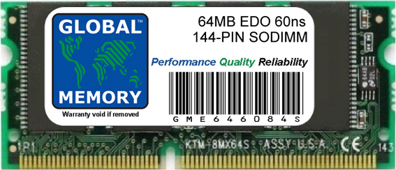 64MB EDO 60ns 144-PIN SODIMM MEMORY RAM FOR TOSHIBA LAPTOPS/NOTEBOOKS